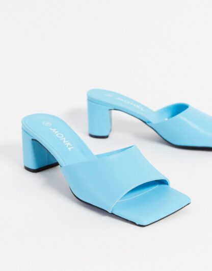 Monki - Oda - Chaussures à talons en imitation cuir avec bout carré - Turquoise-Bleu Asos