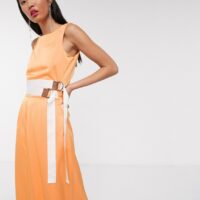 Native Youth - Conbinaison large décontractée en satin avec double ceinture-Orange Asos