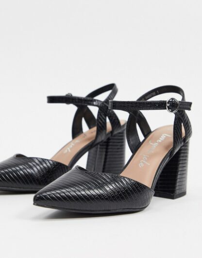 New Look - Chaussures imitation cuir effet croco à talon carré - Noir Asos