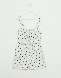 New Look - Combishort boutonné avec lien à la taille - Blanc à pois Asos