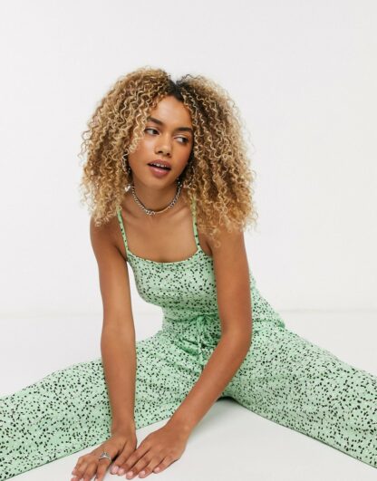 Noisy May - Combinaison style jupe-culotte à imprimé pois - Vert-Multi Asos