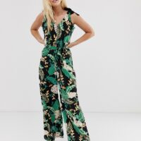 Only - Combinaison à imprimé tropical avec liens à nouer aux épaules-Noir Asos