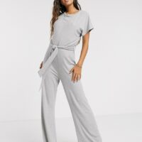 Pretty Lavish - Combinaison côtelée à ceinture-Gris Asos