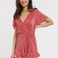 Pull&Bear - Combishort cache-coeur - Rouge imprimé fleurs Asos