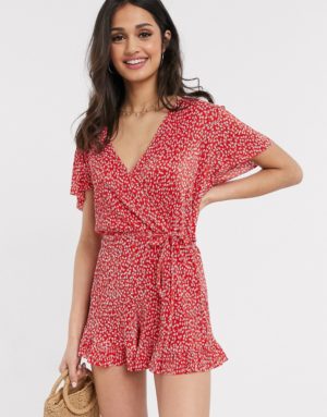 Pull&Bear - Combishort cache-coeur - Rouge imprimé fleurs Asos