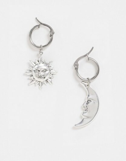 Regal Rose - Boucles d'oreilles dépareillées soleil et lune en plaqué argent-Argenté Asos
