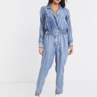 River Island - Combinaison utilitaire en jean - Bleu Asos