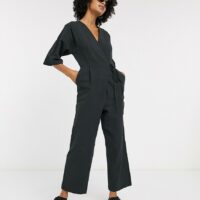 Selected Femme - Combinaison large coupe cache-coeur - Noir Asos