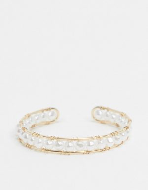 Topshop - Bracelet manchette en perles-Doré Asos