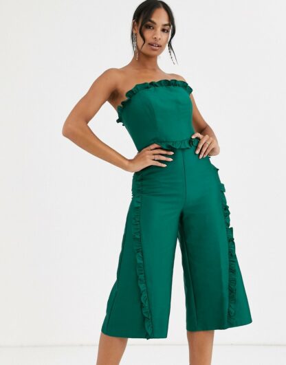 True Decadence - Combinaison bandeau jupe culotte à volants - Vert précieux Asos