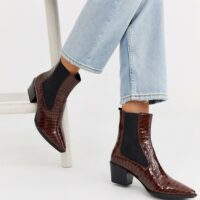 Vagabond - Betsy - Bottines mi-talons en cuir - Marron croco-Bleu Asos