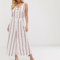 Vero Moda - Combinaison jupe-culotte boutonnée à rayures-Blanc Asos