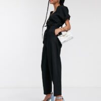 Warehouse - Combinaison à ceinture - Noir Asos