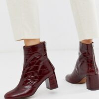 Whistles - Bartley - Bottines en cuir effet croco avec arrière zippé-Rouge Asos