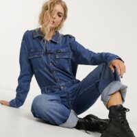 Wrangler - Combinaison utilitaire en jean - Bleu foncé délavé Asos