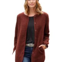 Ambria : veste teddy en laine polaire avec boutonnage continu - Ambria - Marron