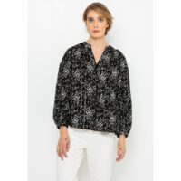 Blouse imprimé fleuri et lignes dorées Camaïeu