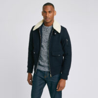 Blouson en lainage col amovible - Bleu Marine