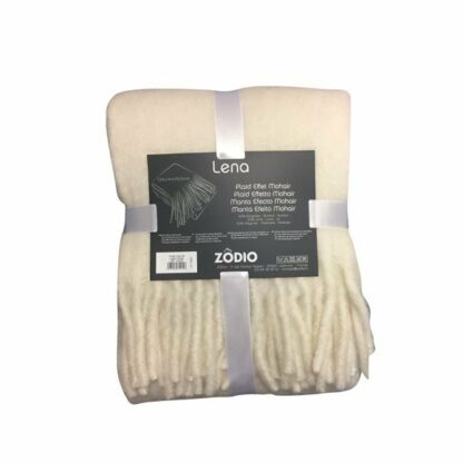 Plaid 125x150cm effet laine mohair à franges blanc titane Lena Zodio