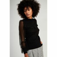 Pull manches en dentelle et détail volanté Naf Naf