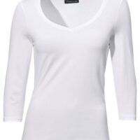 T-shirt basique femme avec manches 3/4 et col en V - ASHLEY BROOKE - Blanc