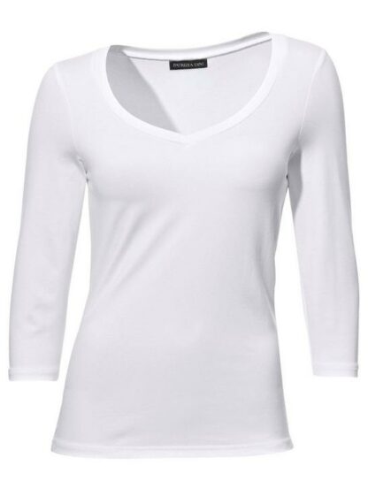 T-shirt basique femme avec manches 3/4 et col en V - ASHLEY BROOKE - Blanc