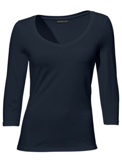 T-shirt basique femme avec manches 3/4 et col en V - ASHLEY BROOKE - Bleu