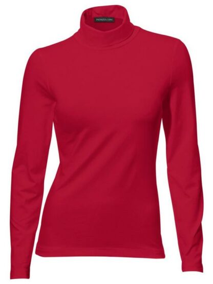 T-shirt femme col roulé uni à manches longues - LINEA TESINI - Rouge