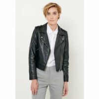 Veste biker en cuir Camaïeu