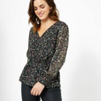 Blouse courte imprimé à fleurs noir Jacqueline Riu