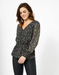 Blouse courte imprimé à fleurs noir Jacqueline Riu