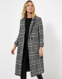 Manteau long en aspect lainage Prince de Galles noir Jacqueline Riu
