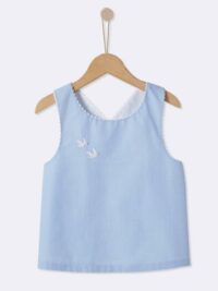 Blouse  Fille bleu ciel brodé colombe CYRILLUS