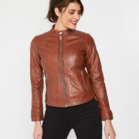 Blouson en cuir marron femme Grain de Malice