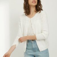 Cardigan femme coton et cachemire ecru CYRILLUS