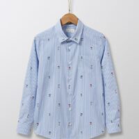 Chemise imprimée Garçon rayé blanc/ciel CYRILLUS