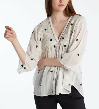 Blouse ample broderies Beige I.Code I.Code