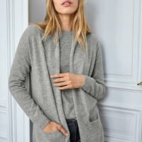 Gilet à pans femme en cachemire gris clair chiné CYRILLUS