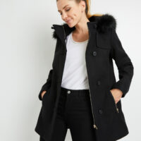 Manteau noir à capuche femme Grain de Malice