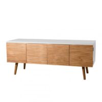 Meuble TV 4 portes style scandinave - miel / blanc