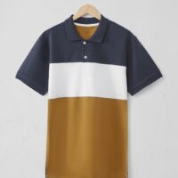 Polo color block homme marine/camel/blanc CYRILLUS