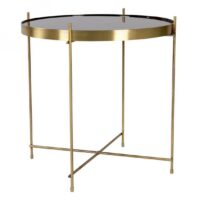 Promo : Table Basse Ronde 48 cm en Verre et en Acier Doré POSTER