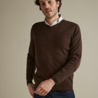 Pull col V homme marron foncé chiné CYRILLUS