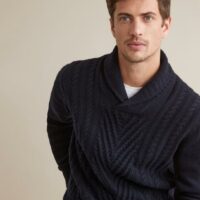 Pull col châle homme marine CYRILLUS