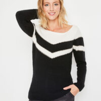 Pull color block noir et blanc femme Grain de Malice