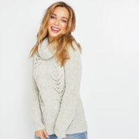 Pull en tricot gris ajouré femme Grain de Malice