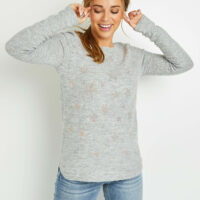 Pull gris à étoiles femme Grain de Malice