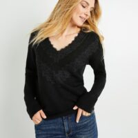 Pull noir à dentelle femme Grain de Malice