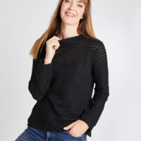 Pull noir ajouré col montant femme Grain de Malice