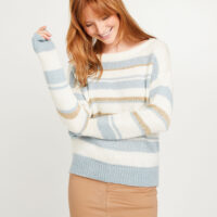 Pull rayé écru et bleu femme Grain de Malice